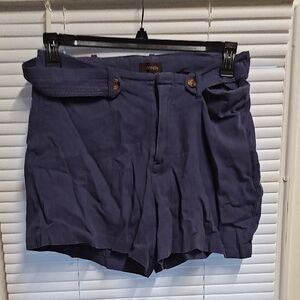 Crosby Linen Blue Button Tab Belted Shorts